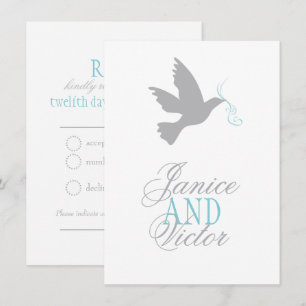 Invitation Colombe grise ruban bleu mariage formel RSVP