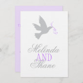 Invitation Colombe grise ruban violet RSVP mariage formel (Devant / Derrière)
