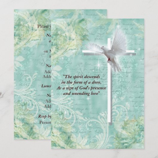 Invitation Colombe religieuse de confirmation (Devant / Derrière)