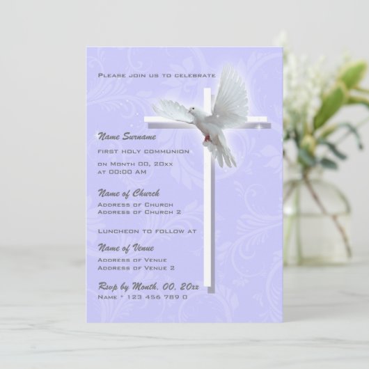 Invitation Colombe religieuse de confirmation de communion de (Debout devant)