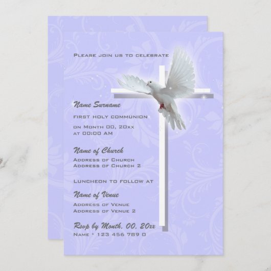 Invitation Colombe religieuse de confirmation de communion de (Devant / Derrière)
