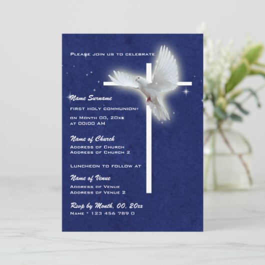 Invitation Colombe religieuse de confirmation de communion de (Debout devant)