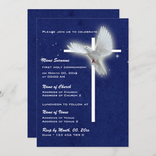 Invitation Colombe religieuse de confirmation de communion de (Devant / Derrière)