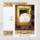 Invitation COLOMBES BLANCHES À LA FENÊTRE monogram champagne (Devant / Derrière)