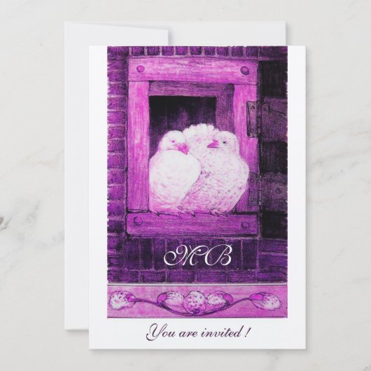 Invitation COLOMBES BLANCHES À LA FENÊTRE Monogramme, Blanc V (Devant)