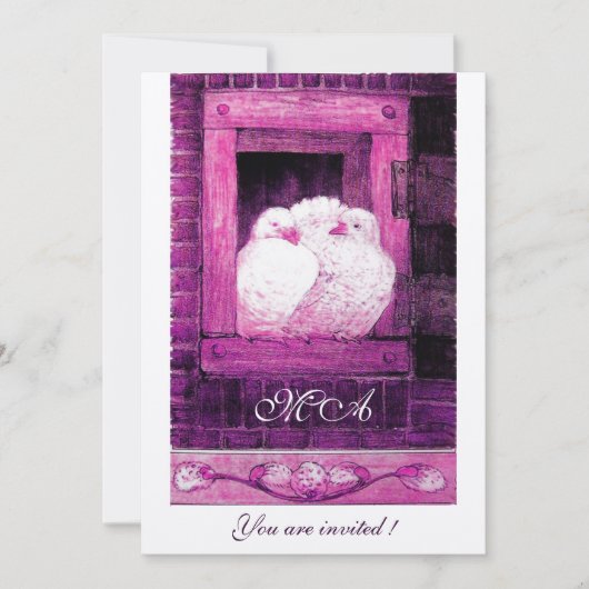 Invitation COLOMBES BLANCHES À LA FENÊTRE monogramme champagn (Devant)