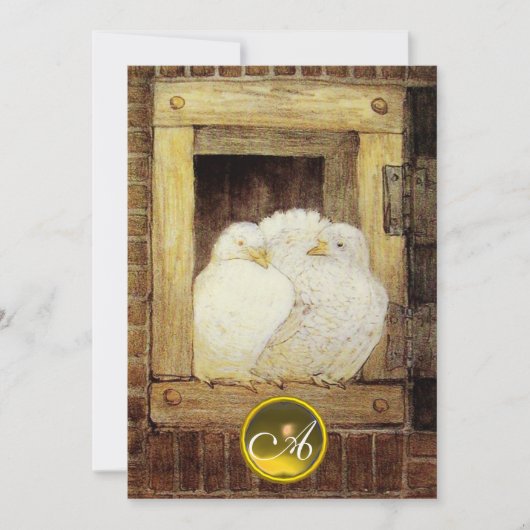 INVITATION COLOMBES BLANCHES À LA FENÊTRE, MONOGRAMME GEMMÉ D (Devant)