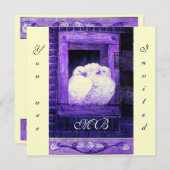 Invitation COLOMBES BLANCHES À LA FENÊTRE, monogramme métalli (Devant / Derrière)