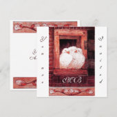 Invitation COLOMBES BLANCHES À LA FENÊTRE, monogramme rouge (Devant / Derrière)