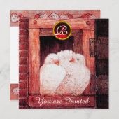 INVITATION COLOMBES BLANCHES À LA FENÊTRE ROUGE GEM MONOGRAMM (Devant / Derrière)