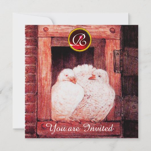 INVITATION COLOMBES BLANCHES À LA FENÊTRE ROUGE GEM MONOGRAMM (Devant)