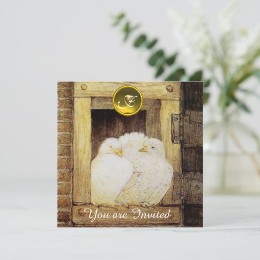 INVITATION COLOMBES BLANCHES À LA FÊTE DE MARIAGE JAUNE BRUN (Debout devant)