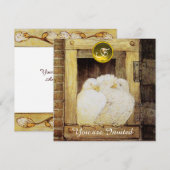 INVITATION COLOMBES BLANCHES DANS FENÊTRE MARIAGE PARTY BRUN  (Devant / Derrière)