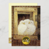 INVITATION COLOMBES BLANCHES DANS LA FENÊTRE, MONOGRAMME DE G (Devant / Derrière)