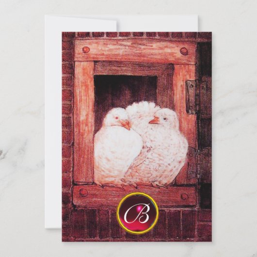 INVITATION COLOMBES BLANCHES DANS UNE FENÊTRE ROUGE GEMME MON (Devant)