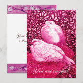 INVITATION COLOMBES BLANCHES EN FUCHSIA ROSE (Devant / Derrière)