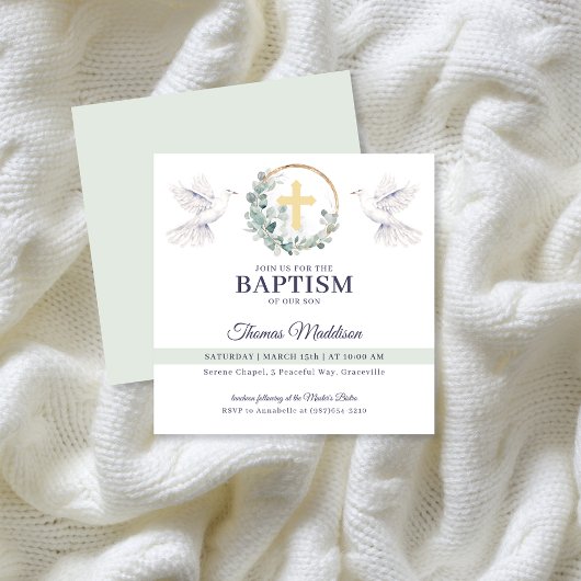 Invitation Colombes blanches pour baptême chrétien