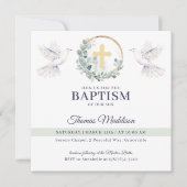 Invitation Colombes blanches pour baptême chrétien (Devant)