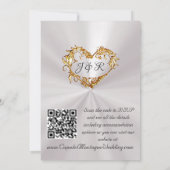 Invitation Colombes, Cœurs, Code QR - Blanc Perle/Or (Dos)