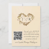 Invitation Colombes, Cœurs, Code QR - Peach Pearl/Or (Dos)
