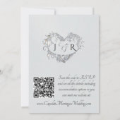 Invitation Colombes, Cœurs, Code QR - Perle d'Argent/Argent (Dos)