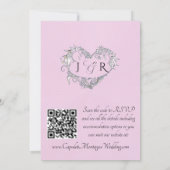 Invitation Colombes, Cœurs, Code QR - Perle Rose/Argent (Dos)