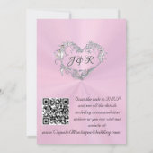 Invitation Colombes, Cœurs, Code QR - Rose pastel/Argenté (Dos)