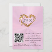 Invitation Colombes, Cœurs, Code QR - Rose Pastel/Or (Dos)