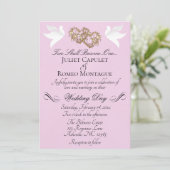 Invitation Colombes, Cœurs, Code QR - Rose Pearl/Or (Debout devant)