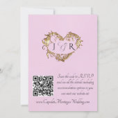 Invitation Colombes, Cœurs, Code QR - Rose Pearl/Or (Dos)