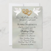 Invitation Colombes, Cœurs, Code QR - Sage/Or Pastel (Devant)