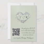 Invitation Colombes, Cœurs, Code QR - Sage Perle/Argent (Dos)