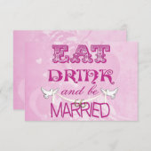 Invitation Colombes de mariage RSVP sur fond rose (Devant / Derrière)