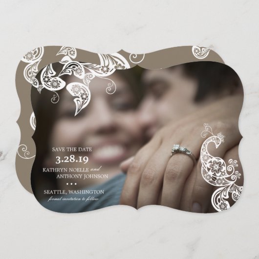 Invitation Colon Floral Blanc Enregistrer La Date Annonce (Devant / Derrière)