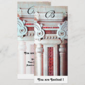 Invitation COLONNE ART NOUVEAU CLASSEUSE Décor Monogramme Rou (Devant / Derrière)