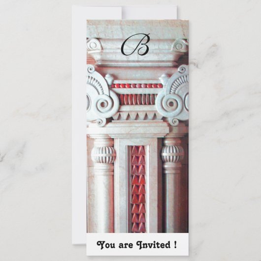 Invitation COLONNE ART NOUVEAU CLASSEUSE Décor Monogramme Rou (Devant)