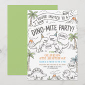 Invitation Color Me Dinosaur Birthday Party (Devant / Derrière)