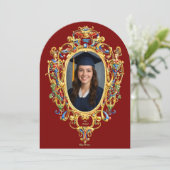 Invitation Color Rococo Cartouche Photo Template Graduation (Debout devant)