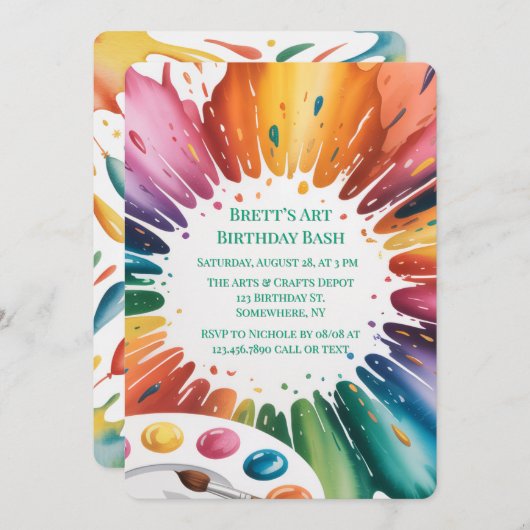 Invitation Color Splash Art Birthday Bash (Devant / Derrière)