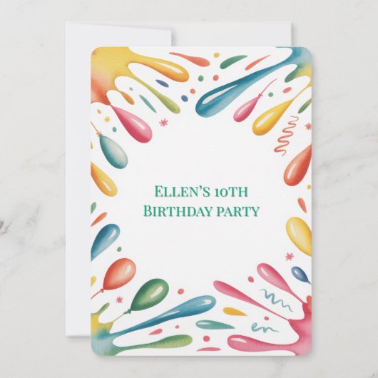 Invitation Color Splash Art Birthday Bash (Dos)