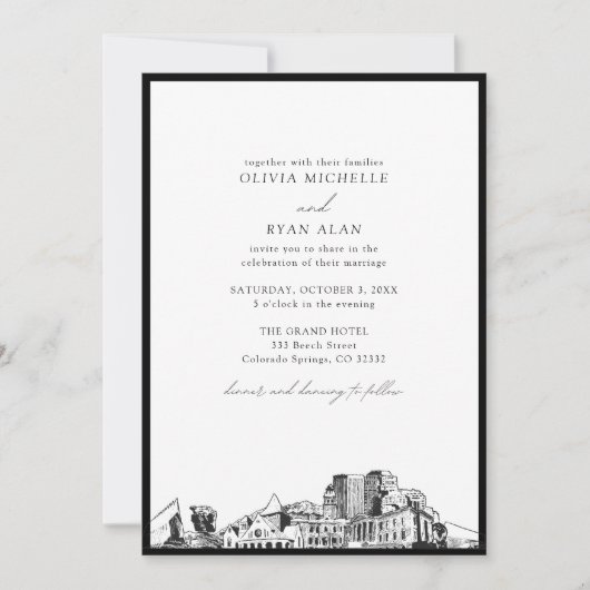 Invitation Colorado Springs Mariage noir et blanc (Devant)