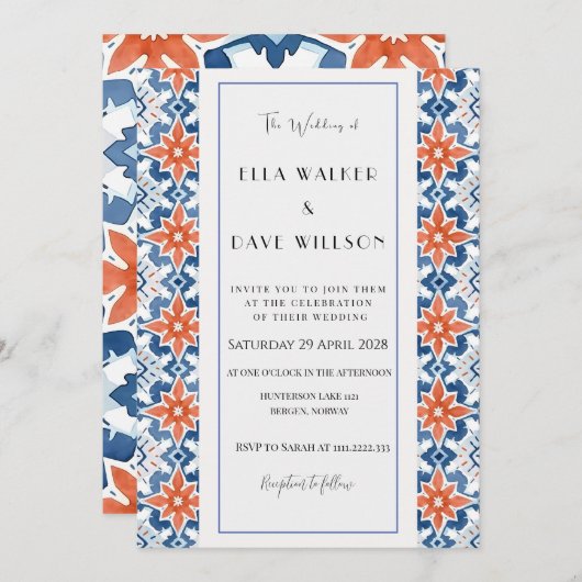 Invitation Coloré Chic Abstrait Élégance Carrelage Mariage (Devant / Derrière)