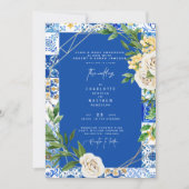 Invitation Coloré Cobalt Méditerranée Carrelage Mariage (Devant)