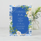 Invitation Coloré Cobalt Méditerranée Carrelage Mariage (Debout devant)