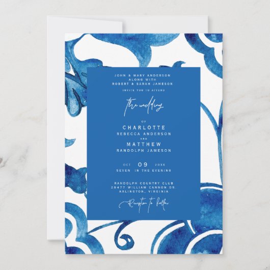 Invitation Coloré Cobalt Méditerranée Mariage moderne (Devant)