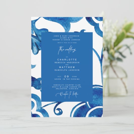 Invitation Coloré Cobalt Méditerranée Mariage moderne (Debout devant)