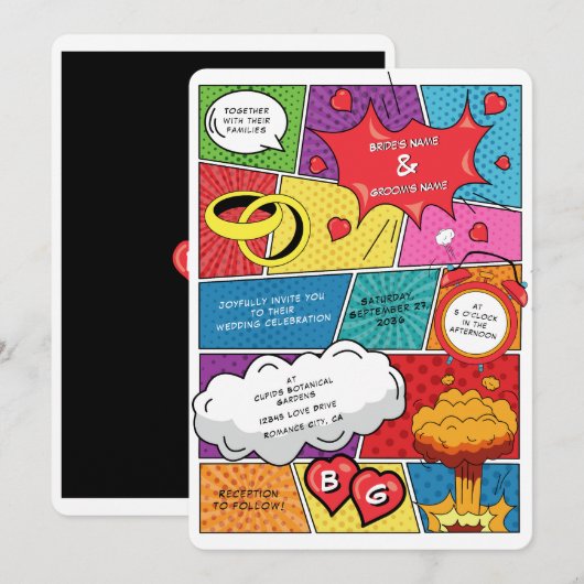 Invitation Coloré Comic Book Pop Art Mariage (Devant / Derrière)