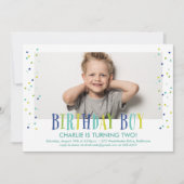 Invitation Coloré Confetti Boy Photo Anniversaire (Devant)