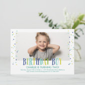 Invitation Coloré Confetti Boy Photo Anniversaire (Debout devant)