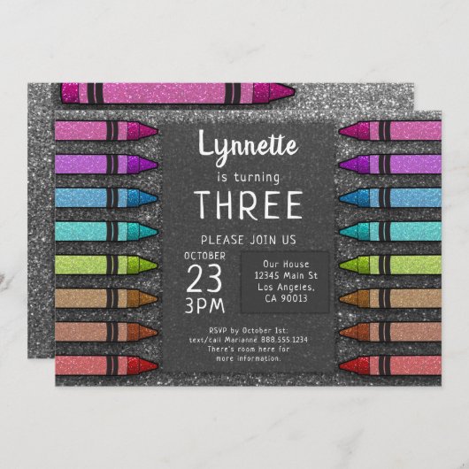 Invitation Coloré Crayon Arc-en-ciel Parties scintillant Art (Devant / Derrière)